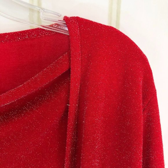 Notations Christmas Red Blouse w Attached Cardigan Size XL Lagenlook Cowl Neck - Picture 9 of 13